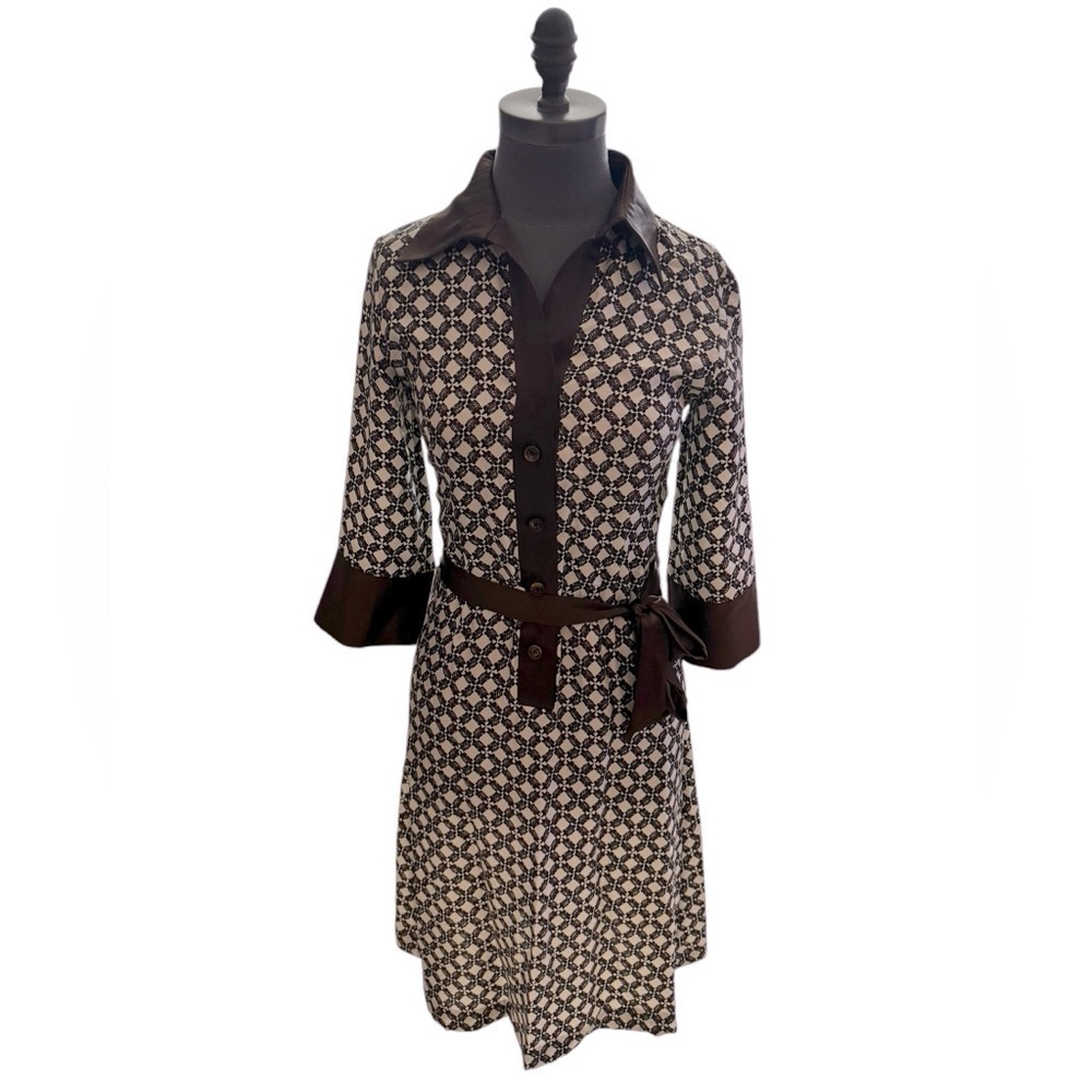 Pink Tartan Silk Turtle Print Belted Dress